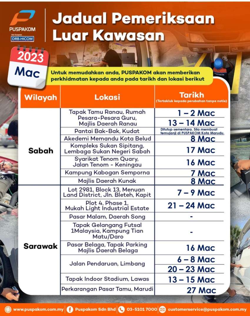 Puspakom’s March 2023 schedule for mobile inspection truck unit, off-site tests for Sabah, Sarawak 1581714