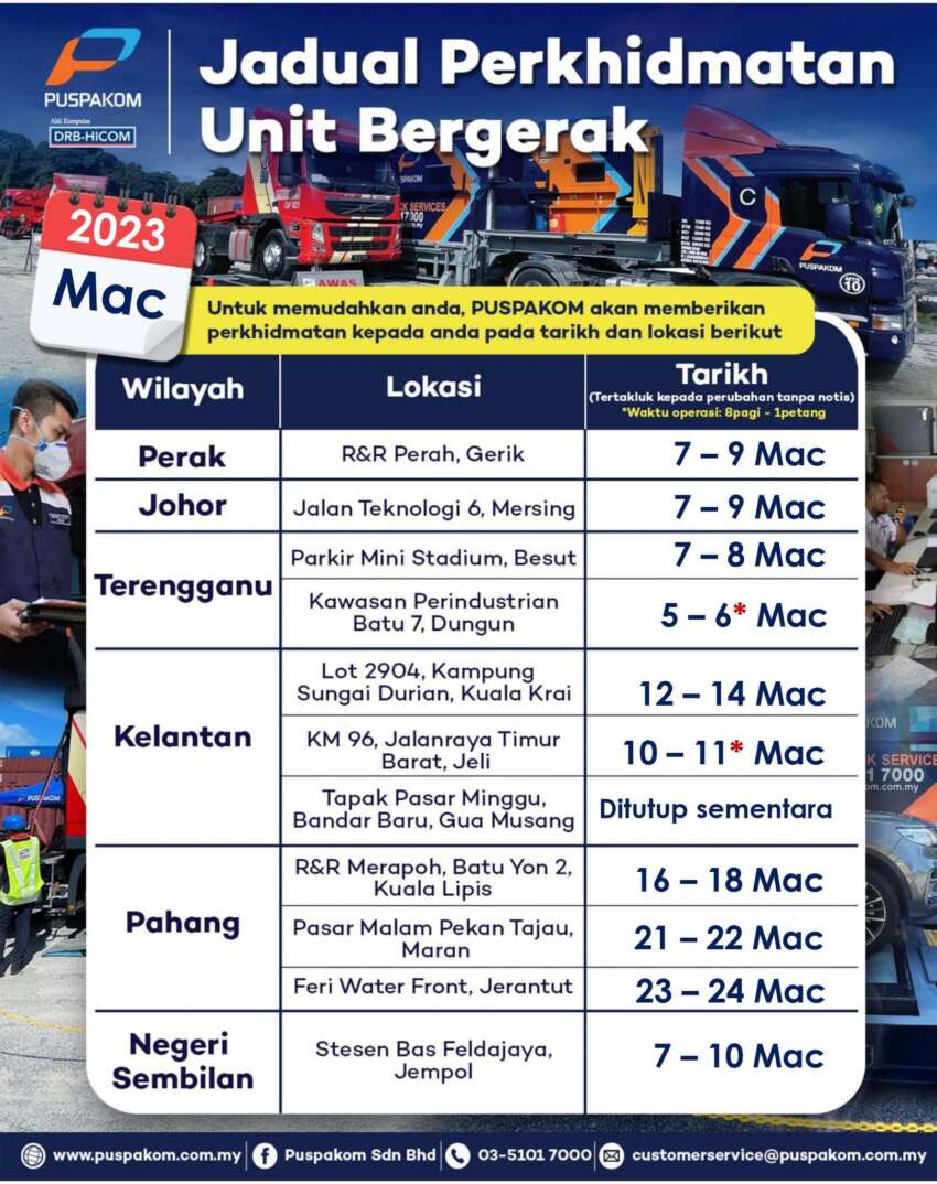Puspakom’s March 2023 schedule for mobile inspection truck unit, off-site tests for Sabah, Sarawak 1581715