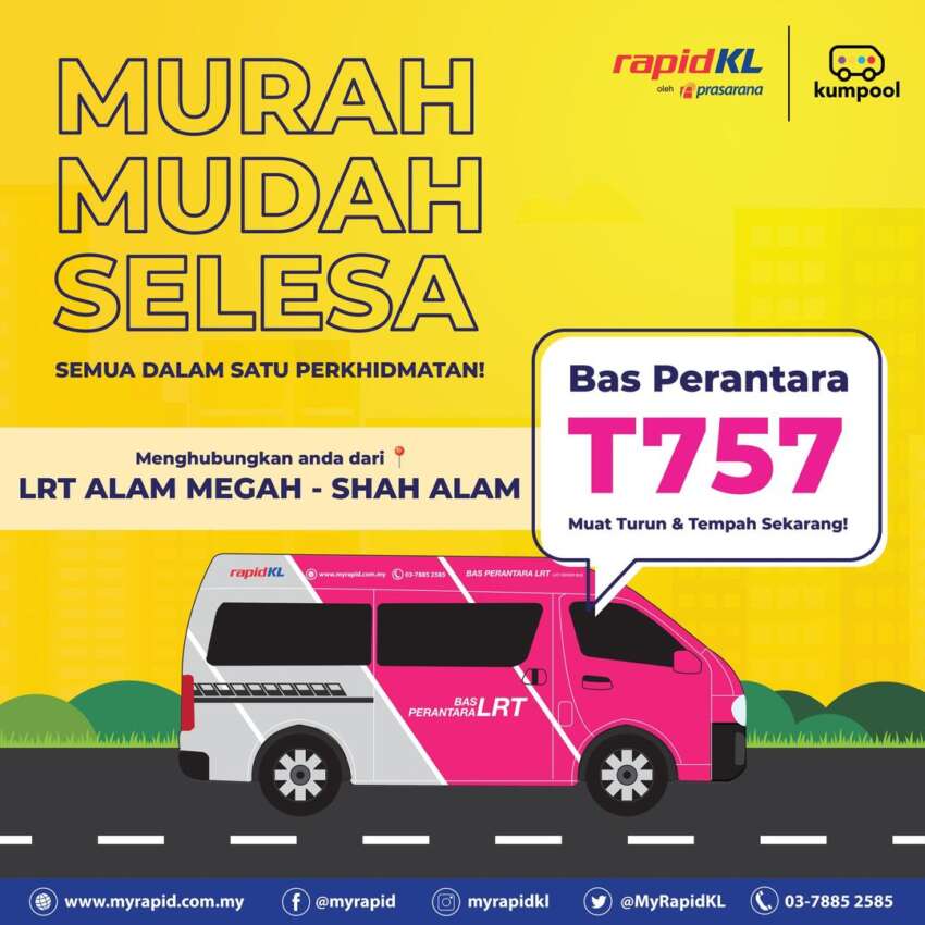 Rapid KL lancar bas perantara T757 ke LRT Alam Megah, tempah tempat duduk dalam van via Kumpool 1579681