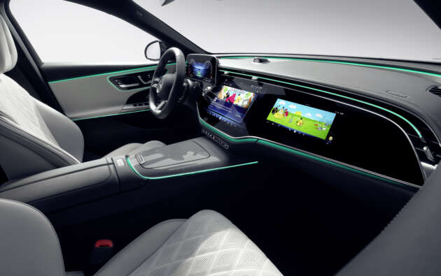 W214 Mercedes-Benz E-Class interior gets MBUX Superscreen, TikTok, Zoom, Angry Birds, selfie cam!