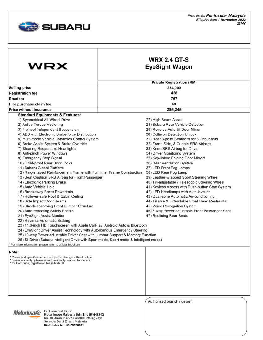 2023 Subaru WRX Wagon in Malaysia – 2.4T with 275 PS, CVT, EyeSight; costs less than sedan from RM285k 1597624