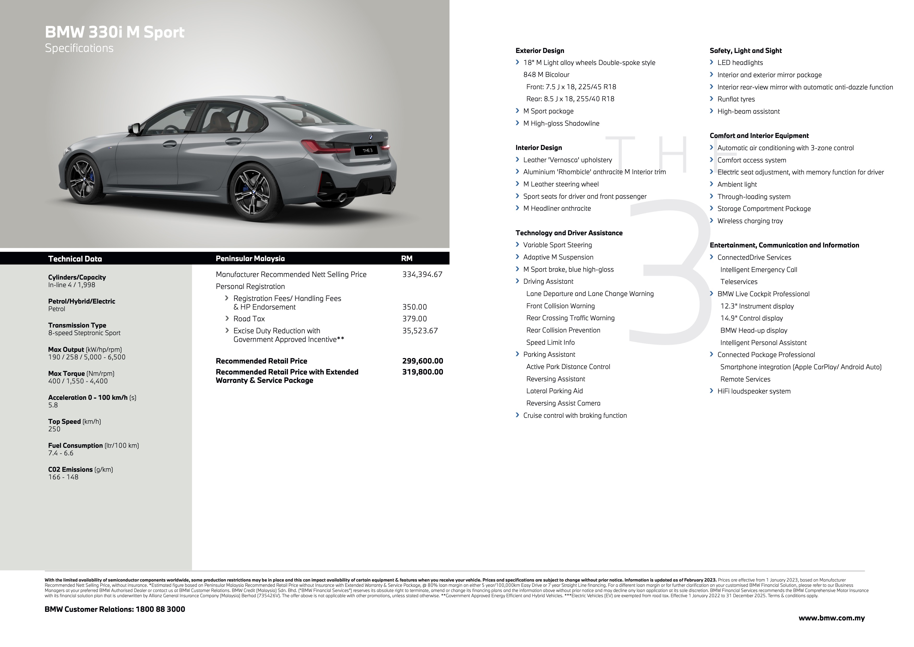G20 2023 BMW 330i LCI Adaptive M sport Malaysia spec sheet