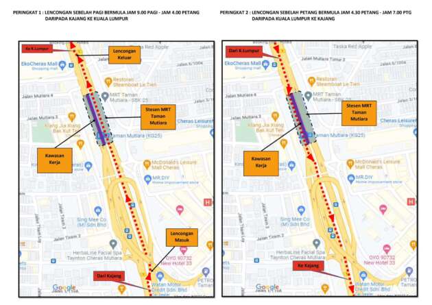 Jalan Cheras road closure, contraflow at EkoCheras, MRT Taman Mutiara stretch – starts March 7, till May