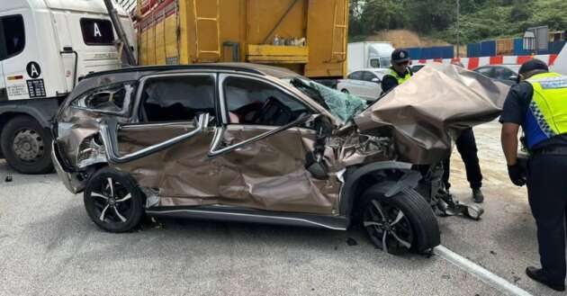 Lorry crashes into Perodua Aruz in North-South Highway traffic jam; three adults, two children injured