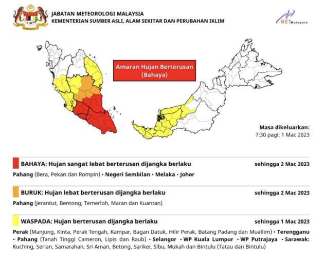 Johor dilanda banjir kilat – 1,591 mangsa dipindahkan; hujan lebat dijangka berterusan hingga Khamis