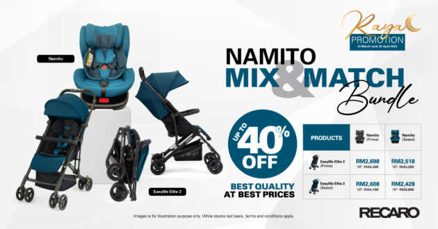 Enjoy 40% off the Recaro Namito child seat & Easylife Elite 2 stroller bundle this Raya until April 30, 2023