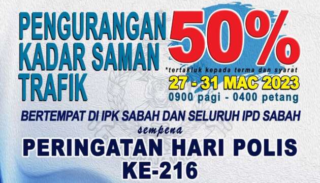 Sabah police giving 50% saman discount, Mar 27-31