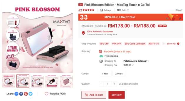 MaxTag Pink Blossom edition SmartTAG on sale for just RM99 during 3.3 sale tonight – 12am-2am only