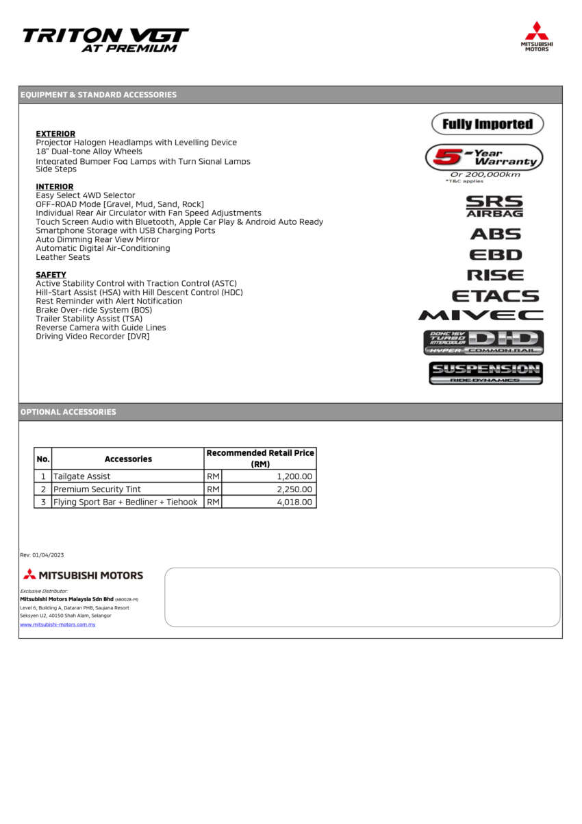 Mitsubishi Motors Malaysia 2023 price list – Xpander up by RM3,180; Triton range now up to RM3,300 more 1599126