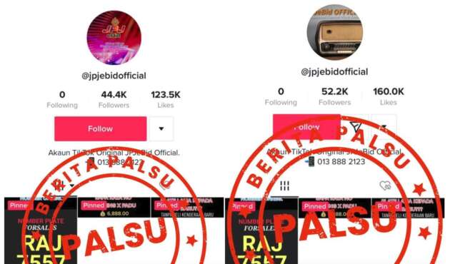 JPJ says it has no TikTok account selling vehicle registration numbers, and that @jpjebidofficial is fake
