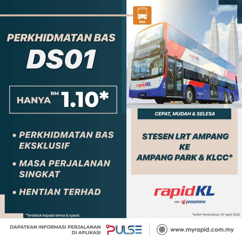 Rapid KL Skip Stop Xpress shuttle bus from LRT Ampang to KLCC made permanent – DS01, RM1.10 1607147