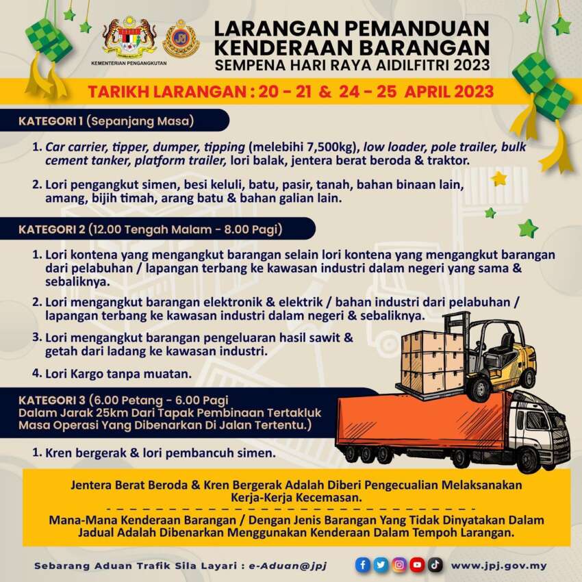 Road ban on goods-carrying vehicles for Raya 2023 1604087