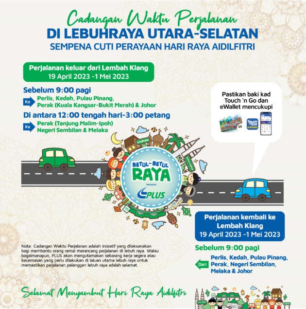 Jadual Cadangan Waktu Perjalanan bagi 19 April-1 Mei di Lebuhraya Utara-Selatan sempena Aidilfitri – PLUS