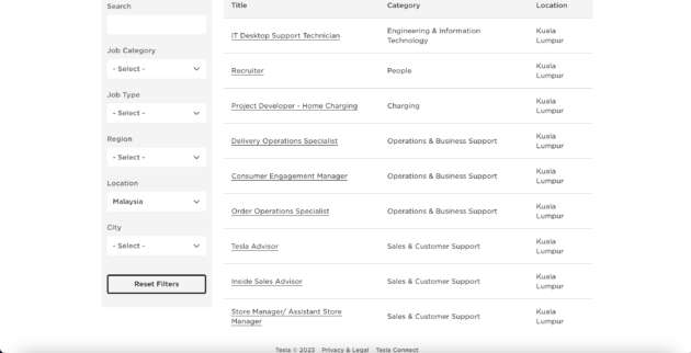 Tesla job listings sighted for Kuala Lumpur, Malaysia positions – customer support, operations, charging, IT