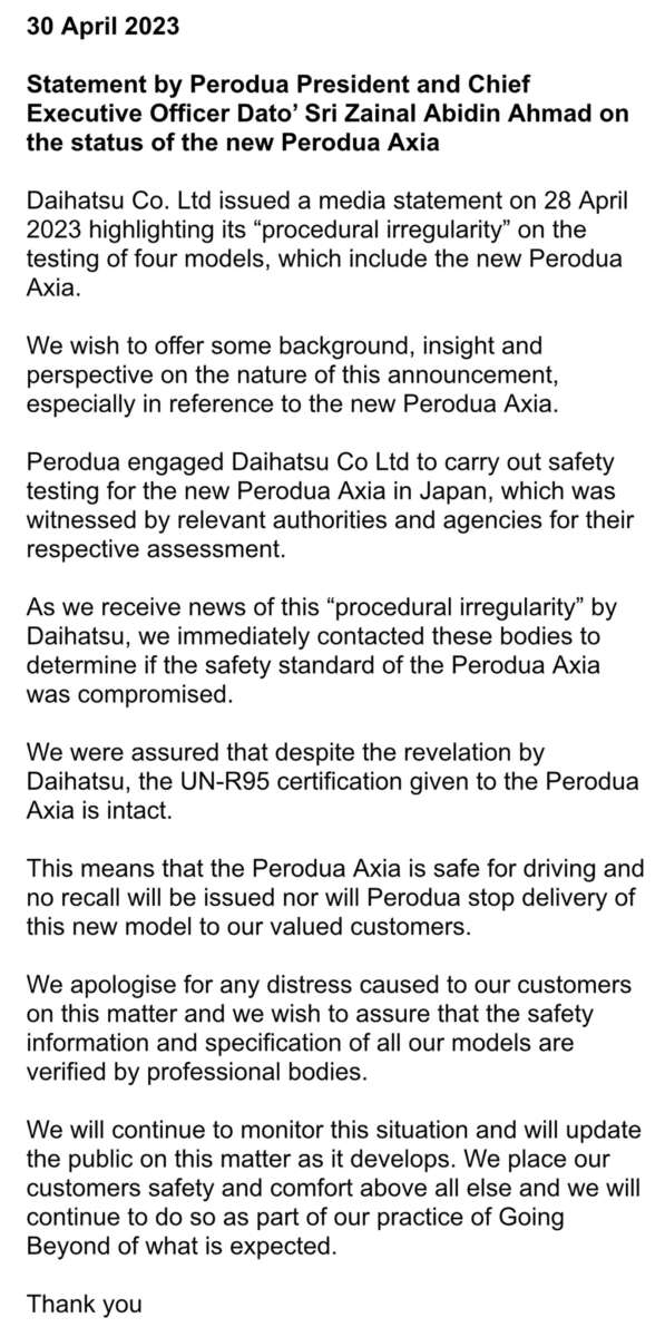 2023 Perodua Axia deliveries will continue despite Daihatsu crash test issue; no recall as it’s safe – P2