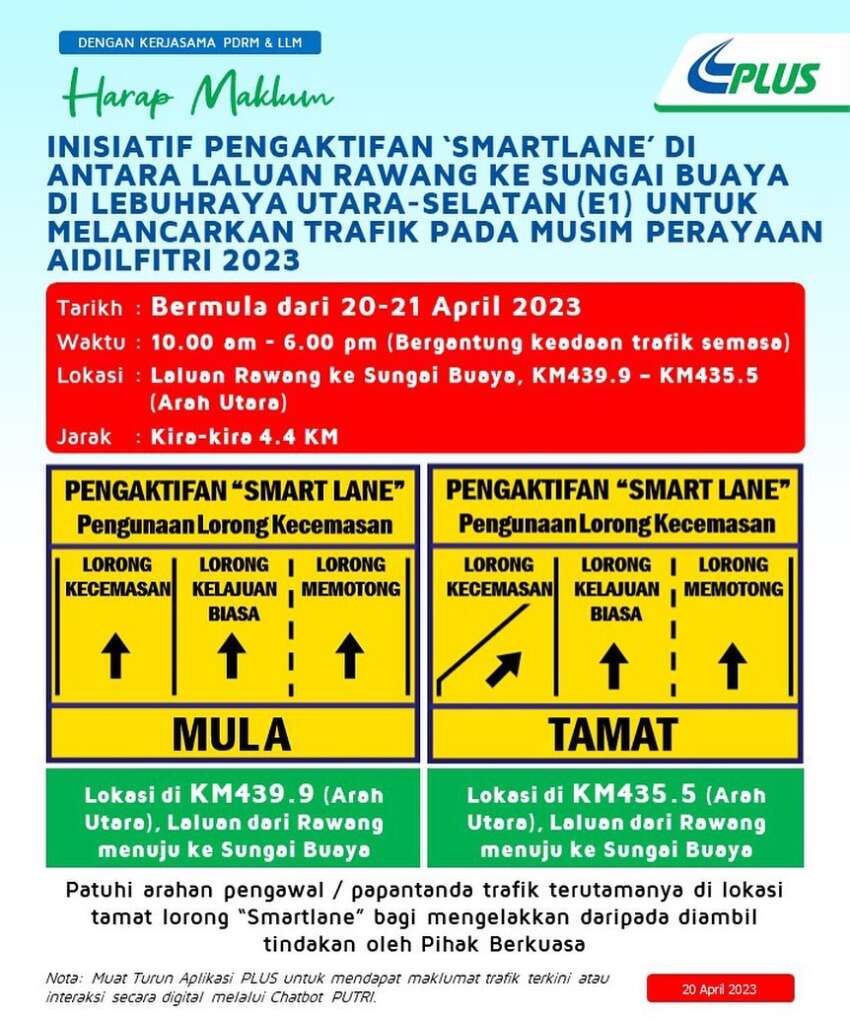 PLUS SmartLane activation – use of emergency lanes on certain highway stretches to continue until May 1 1606789