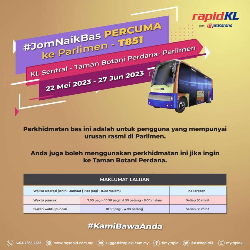 Rapid KL’s ‘Bas Parlimen’ is back – free bus service from KL Sentral, Taman Botani carpark, till June 27 1616640