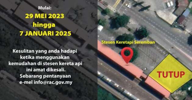 KTM Seremban tutup sebahagian kawasan parkir hingga Jan 2025 untuk baikpulih bangunan stesen