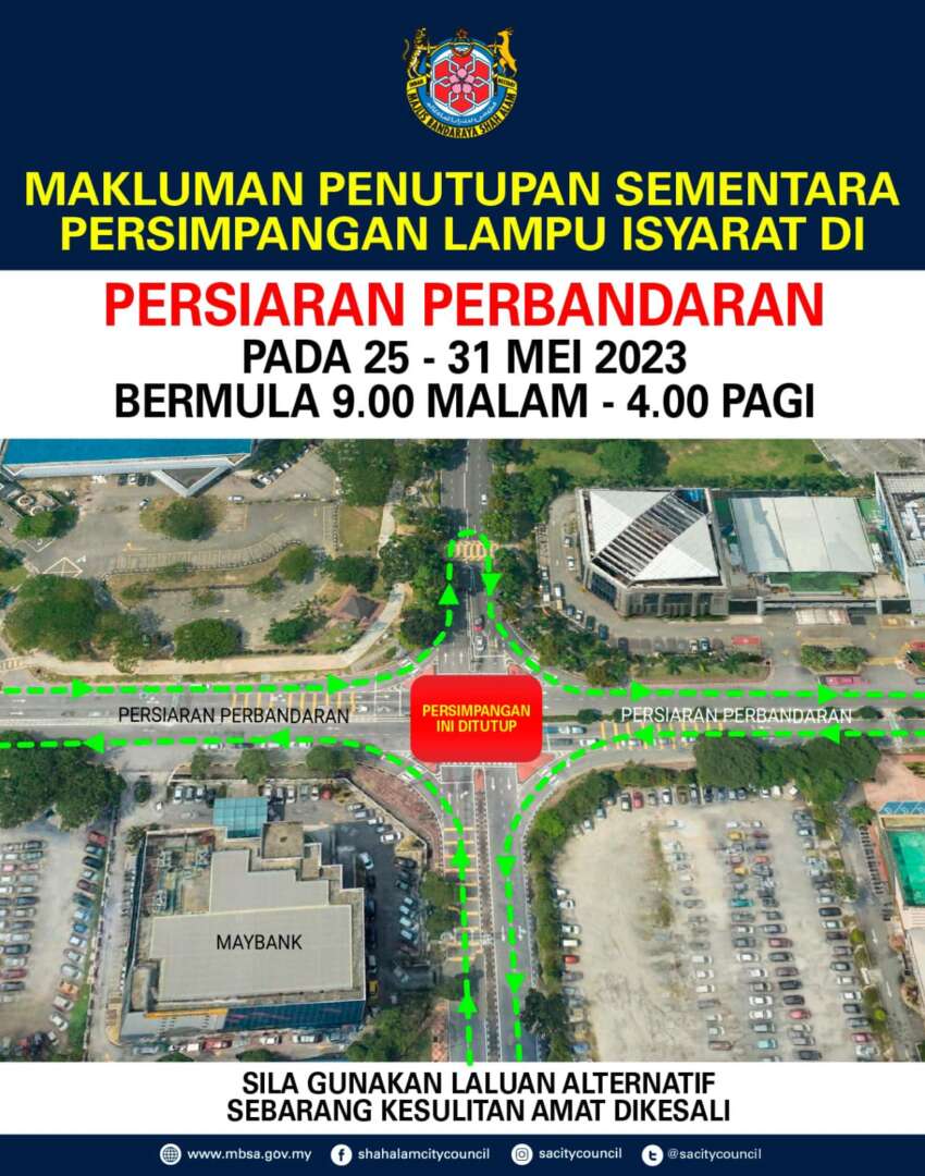 Penutupan jalan di Shah Alam esok; persimpangan Persiaran Perbandaran ditutup malam hingga 31 Mei 1618627