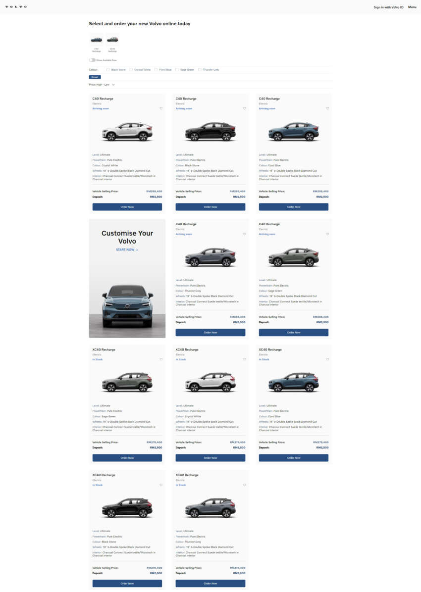 Volvo Car Malaysia masukkan semua model Pure Electric dalam senarai model yang dijual dalam talian 1616819
