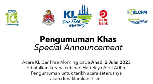 Acara KL Car Free Morning pada 2 Julai dibatalkan