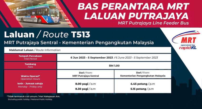 New feeder bus from MRT Putrajaya Sentral to the Transport Ministry – morning and evening only, RM1 1621394