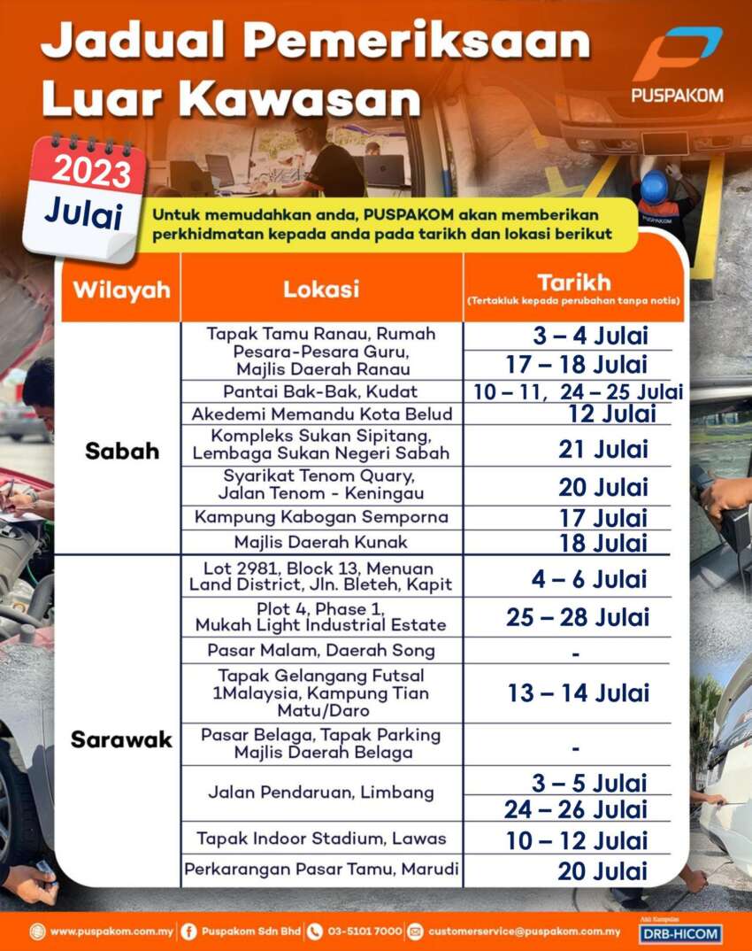 Puspakom’s July 2023 schedule for mobile inspection truck unit, off-site tests for Sabah and Sarawak 1634475