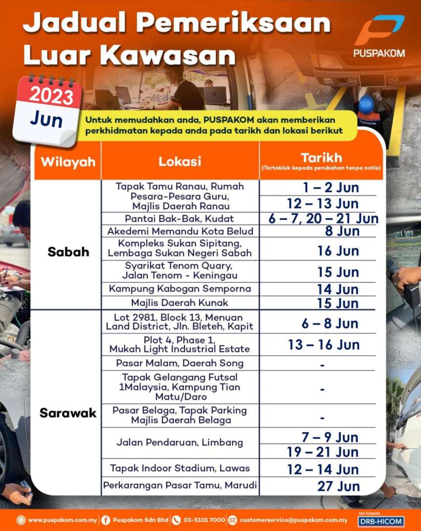 Puspakom keluarkan jadual unit pemeriksaan bergerak Jun 2023 – termasuk luar kawasan di Sabah/Sarawak 1620249