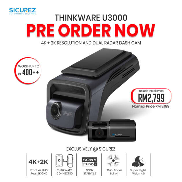 Thinkware U3000 dashcam available in Malaysia for RM2,799, powered by Sony Starvis 2 sensor