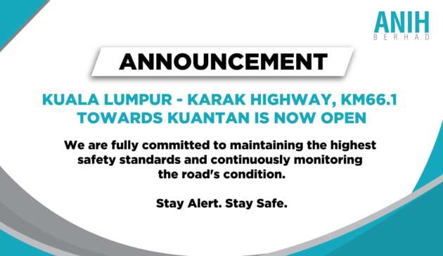 Karak Highway sinkhole patched – lanes to Kuantan opened last night, westbound to open this morning