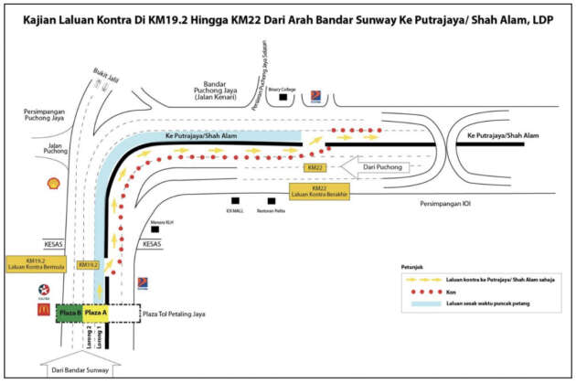 Lebuhraya LDP laksana laluan kontra mulai 17 Julai selama 3 bulan; Isnin-Jumaat, 4.30 petang-8.30 malam