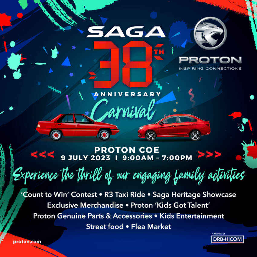 Mini Karnival sempena ulang tahun ke-38 Proton Saga akan berlangsung di Ibu Pejabat Proton 9 Julai ini 1635736
