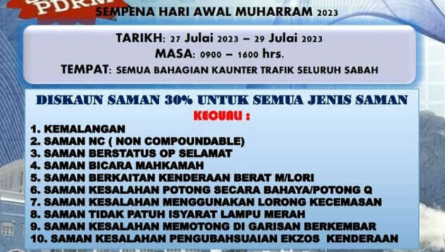 Sabah police giving 30% saman discount, July 27-29