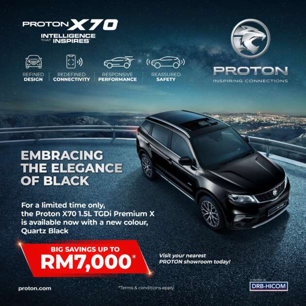 Proton X70 2023 dapat varian baharu 1.5 TGDi Premium X 2WD – warna Quartz Black; dari RM127k