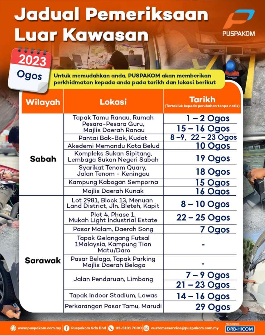 Puspakom keluarkan jadual unit pemeriksaan bergerak Ogos 2023 – termasuk luar kawasan di Sabah/Sarawak 1648601
