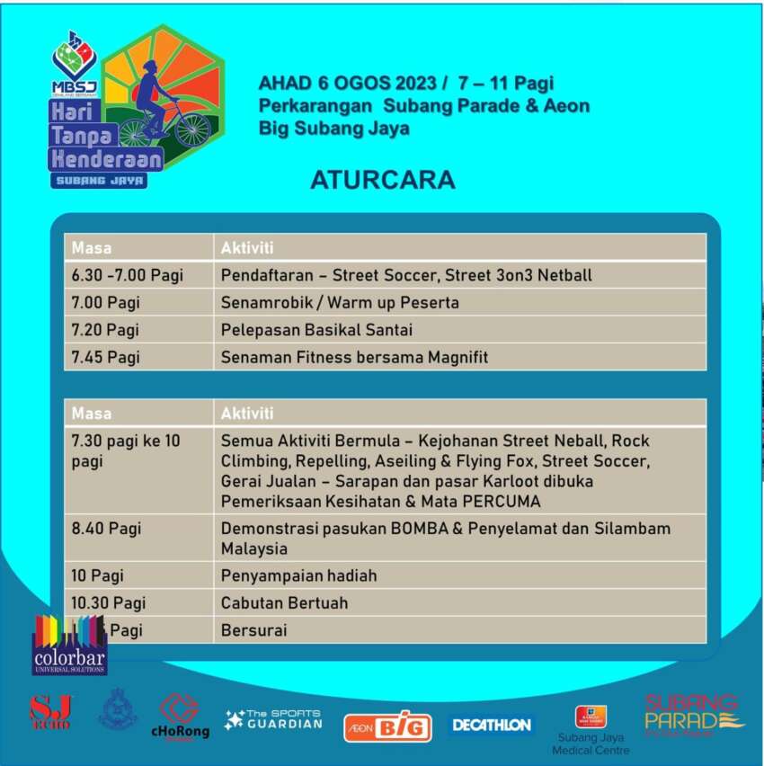 Hari Tanpa Kenderaan Subang Jaya Ahad ini, 6 Ogos 1649160