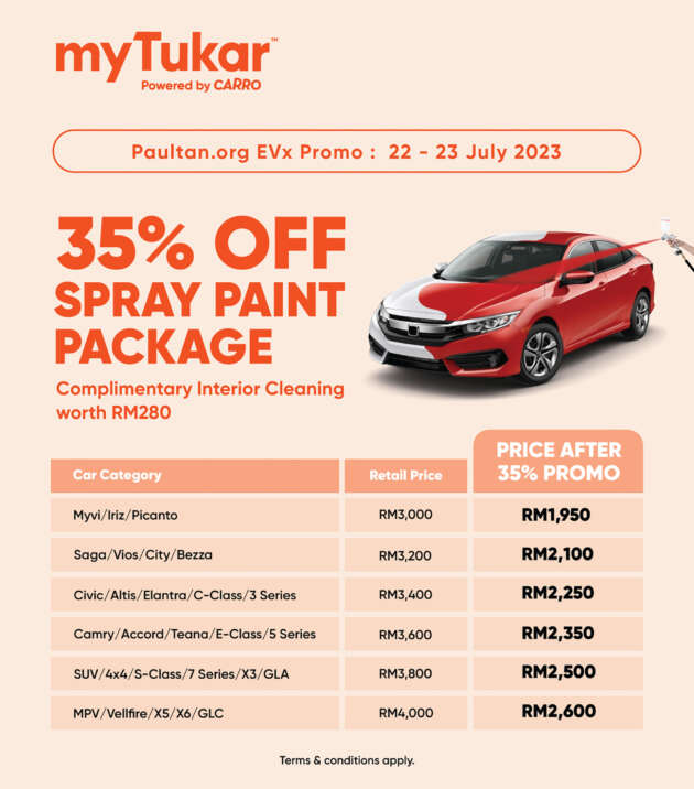 Last day to respray your car from just RM1,950 at EVx 2023 this weekend with myTukar Body & Paint Centre