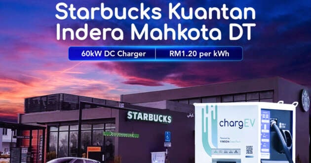 ChargEV adds 60 kW DC EV charger at Starbucks drive-through in Kuantan, Pahang – RM1.20 per kWh