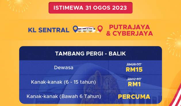 KLIA Transit perkenal promosi Hari Merdeka – diskaun tambang dewasa 46% pergi-balik KL Sentral-Putrajaya