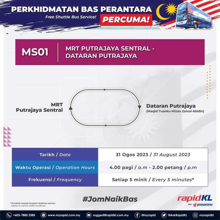 Bas perantara percuma di Putrajaya pada 31 Ogos 1661232
