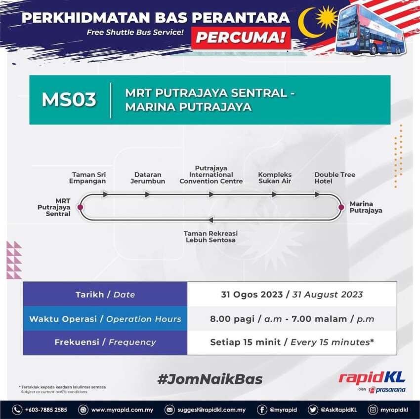 Bas perantara percuma di Putrajaya pada 31 Ogos 1661234