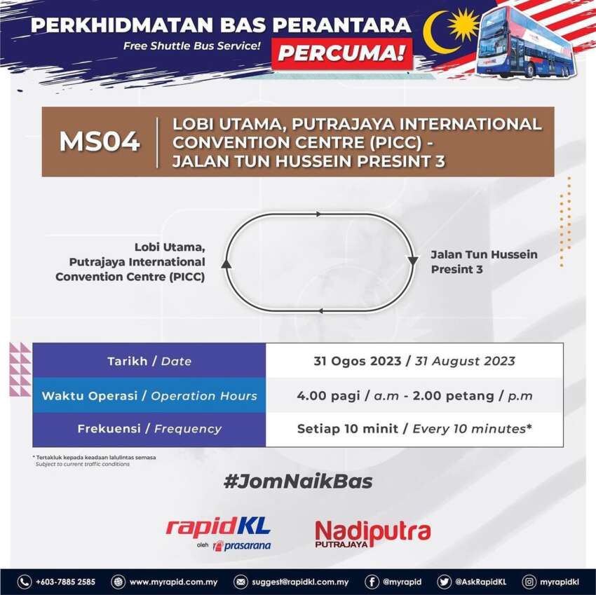 Bas perantara percuma di Putrajaya pada 31 Ogos 1661235