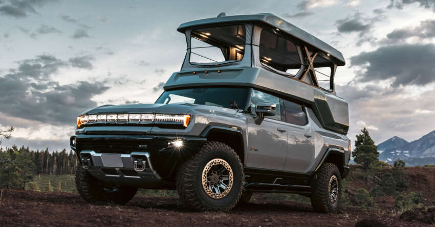 GMC Hummer EV EarthCruiser – electric pick-up truck with carbon-fibre pop-up camper, bed and kitchen 1659830