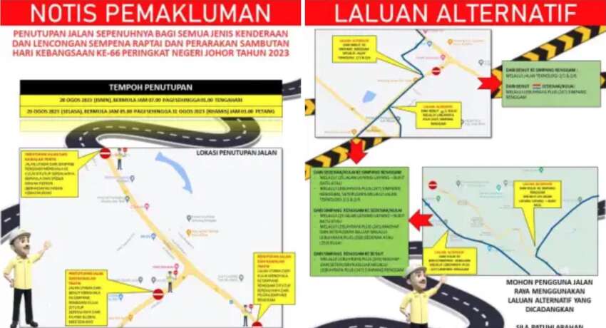 Johor road closures around Simpang Renggam for state-level Merdeka Day rehearsal and parade 1660626