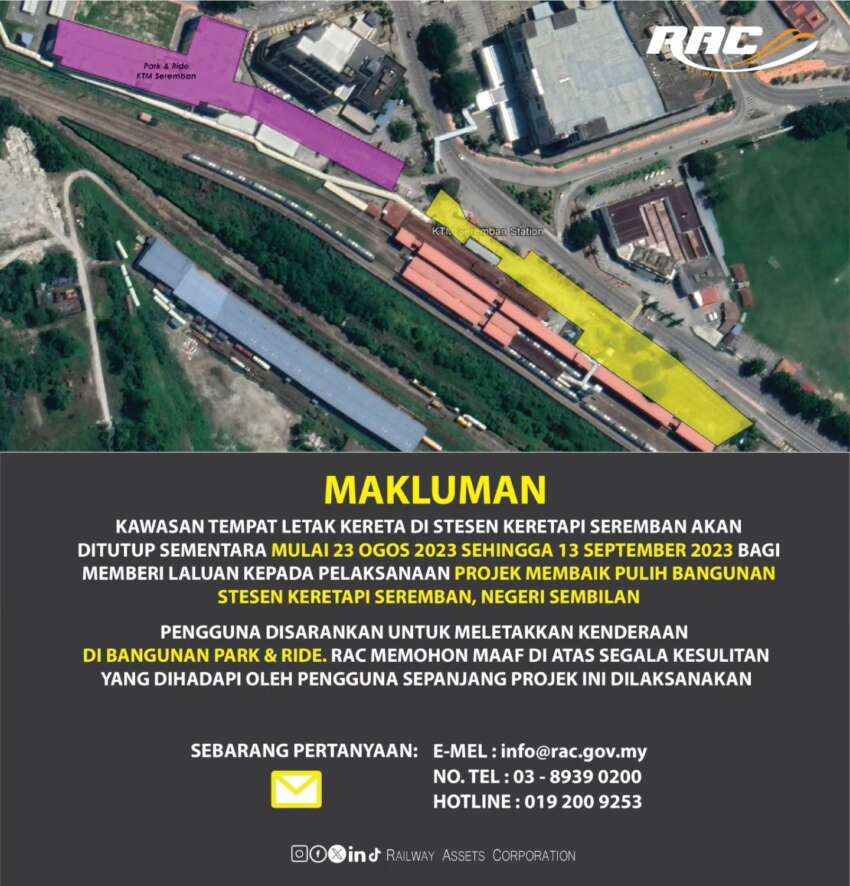 KTM Seremban station carpark closed till Sept 13 1658462