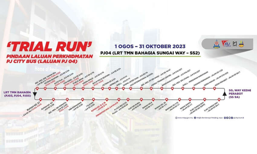 Free PJ City Bus PJ04 route amended to LRT Taman Bahagia – Sg Way – SS2 – 3-month trial starts today 1649661