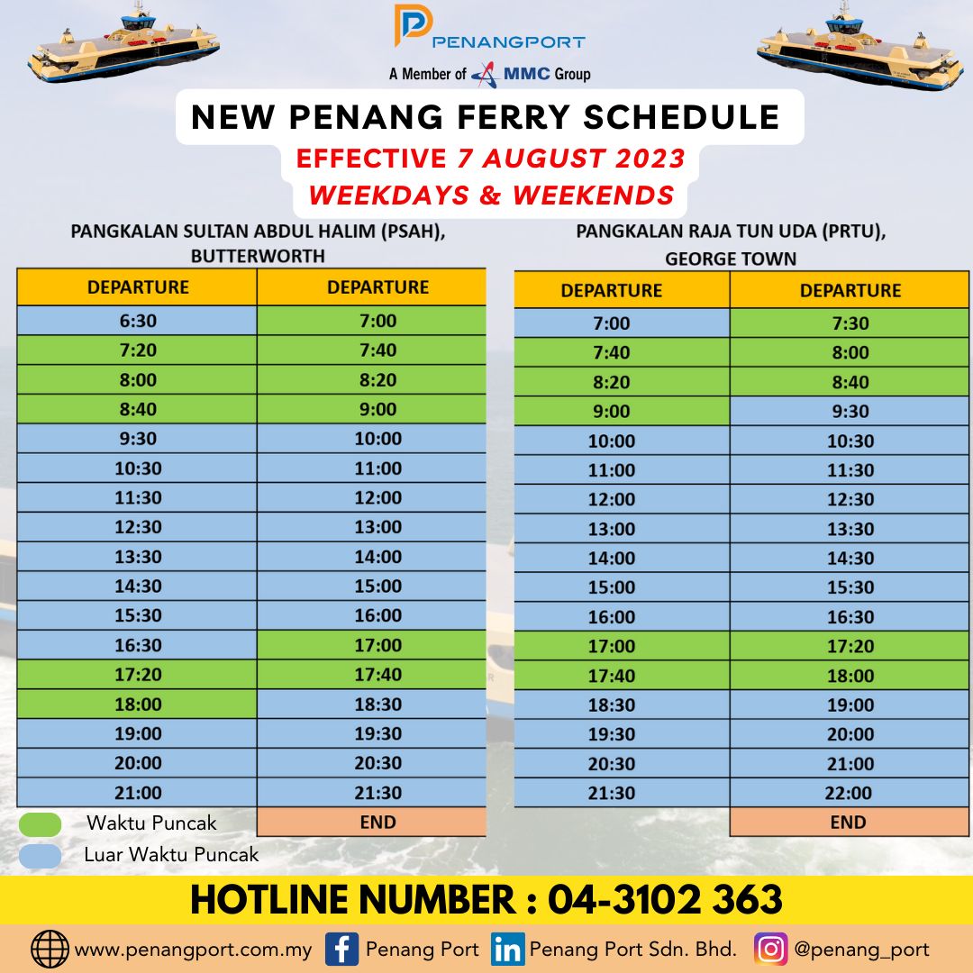 Penang Ferry Schedule Aug7 