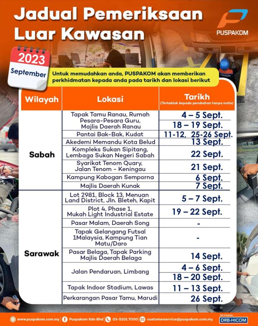 Puspakom’s Sept 2023 schedule for mobile inspection truck unit, off-site tests for Sabah and Sarawak 1661735