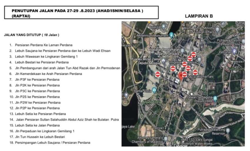 18 Putrajaya roads closed for National Day rehearsals – 100k people expected to attend August 31 parade 1660674