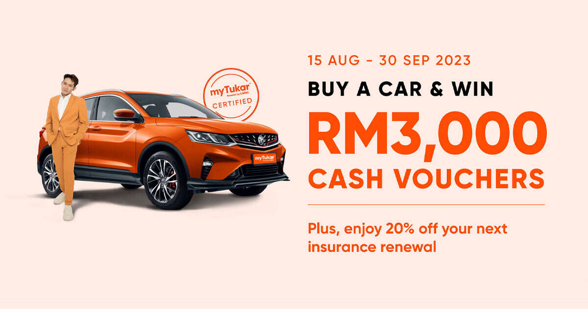 Buy a car from myTukar Certified and win a RM3,000 cash voucher and 20% motor insurance renewal